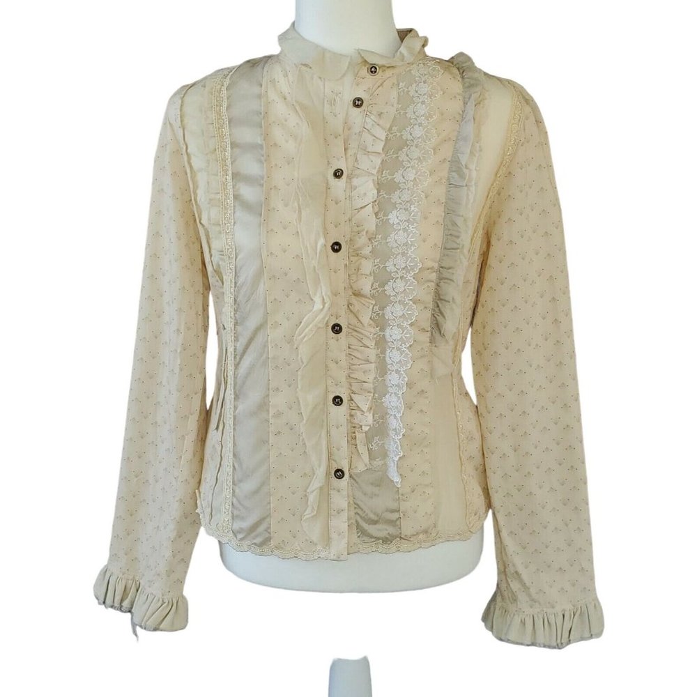 Trelise Cooper Over Fill Shadow Play Peasant Lace Frill Top Size 2 NEW! Tan